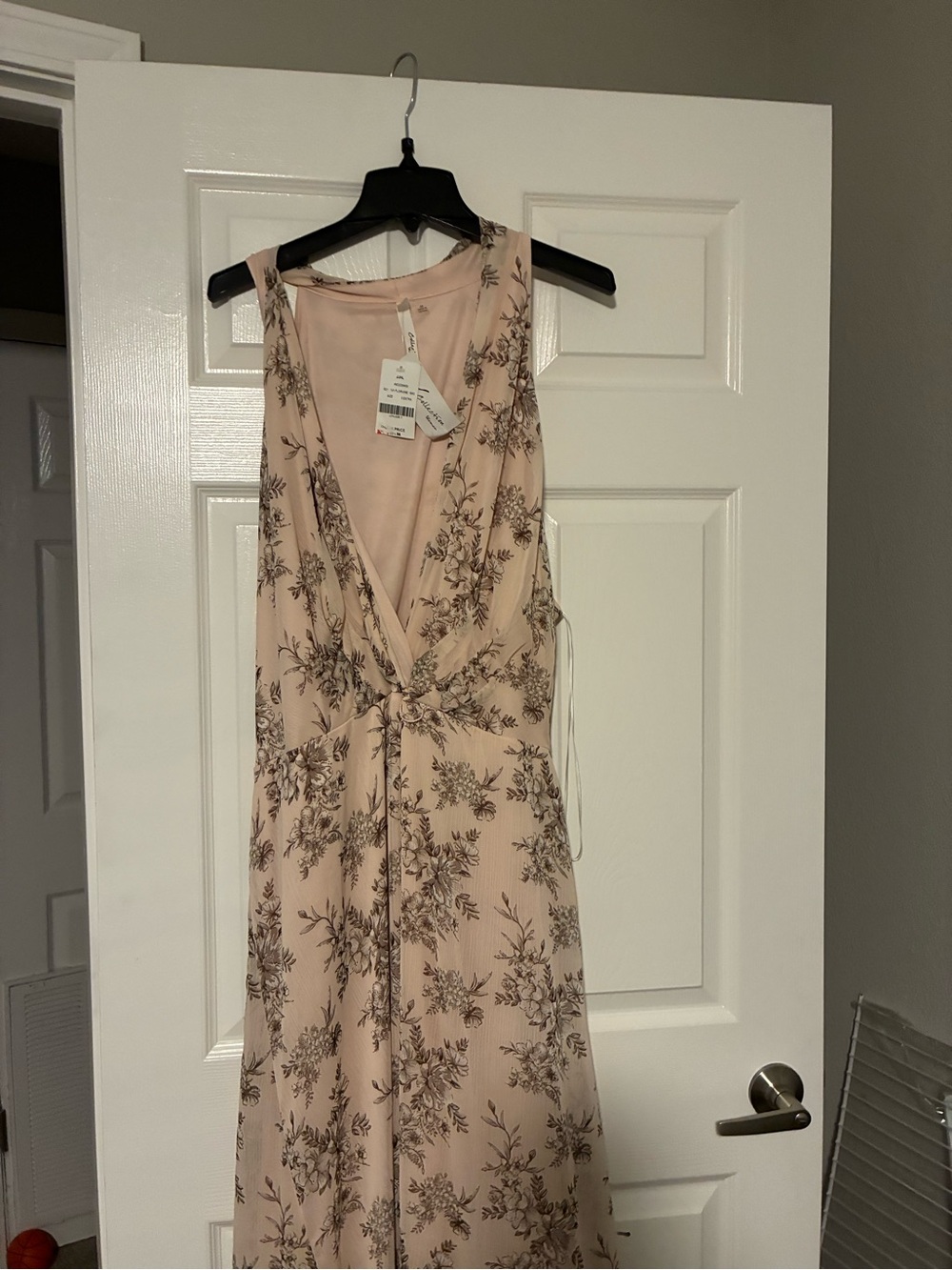 New York & Company Blush Pink Floral Knot-Front Maxi Dress